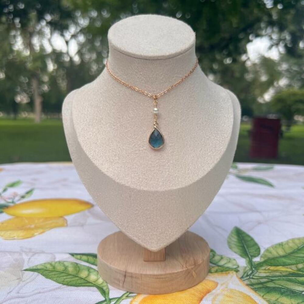 Sapphire London Blue Topaz Jumbo Crystal Glass Pearl Victorian Romantic Necklace
